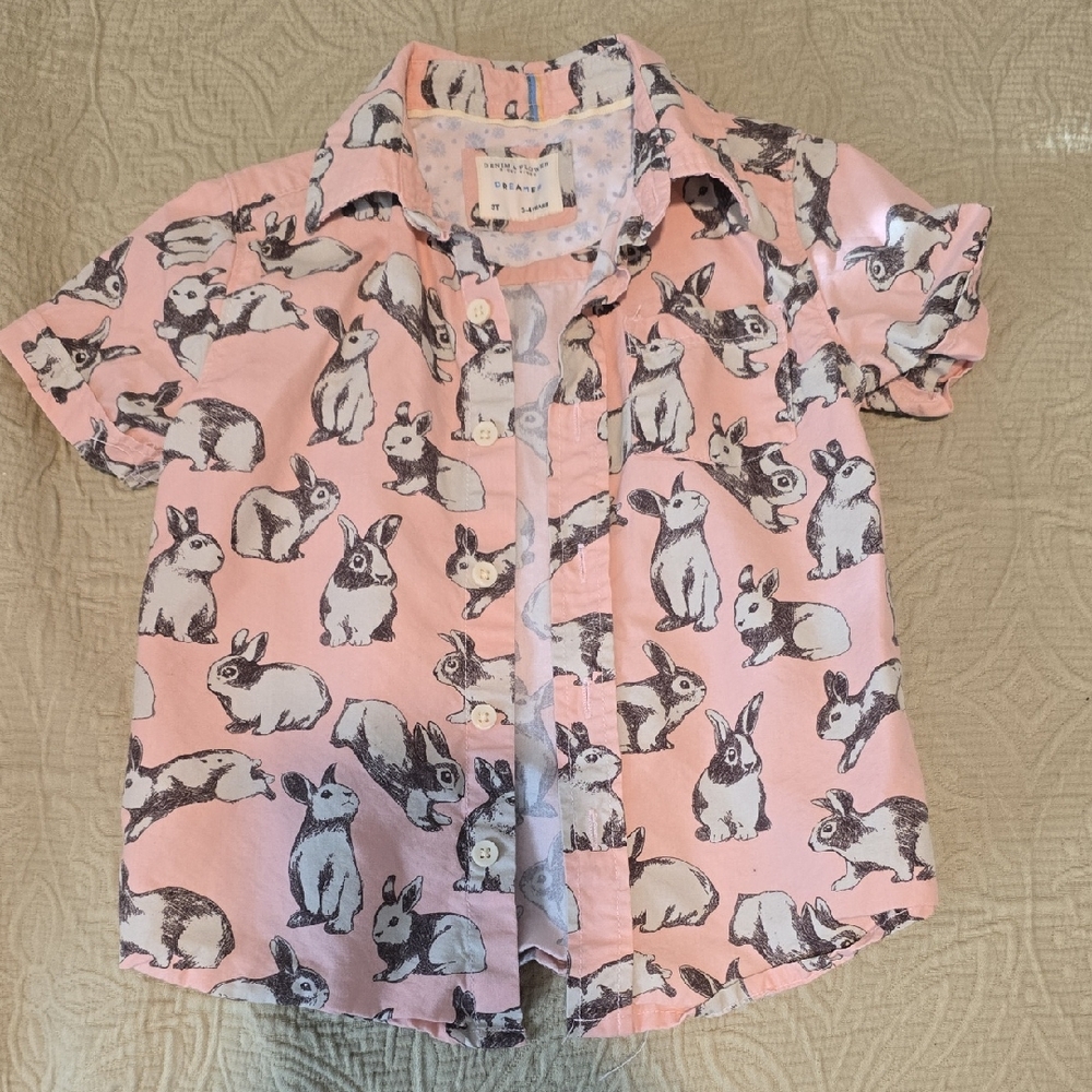 Cat & Jack Pink Bunny Print Button Down Shirt